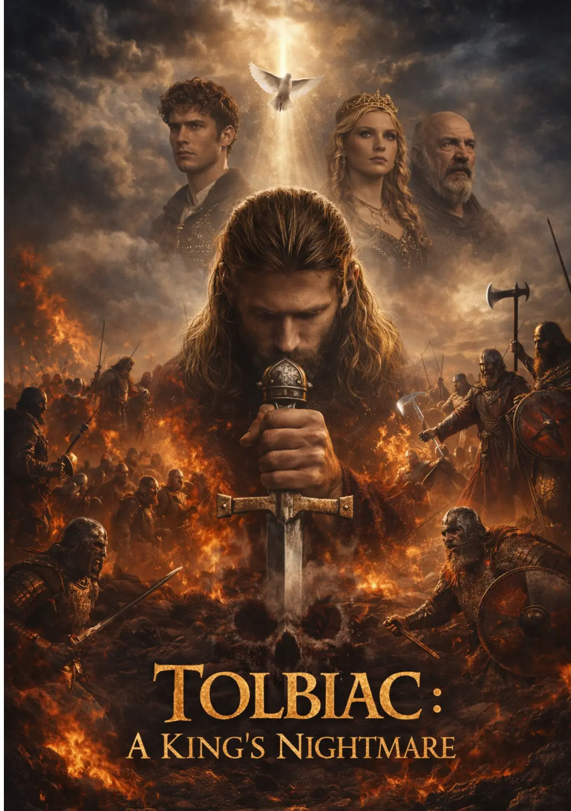 Tolbiac concept poster showing Clovis kneeling in prayer